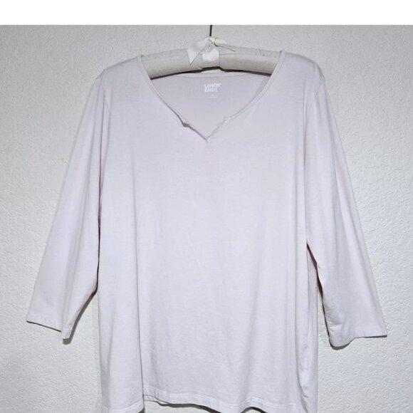 Lands' End Soft Pale Pink Split Neck Top Tee Large 14 - 16 3/4 Sleeves - Picture 1 of 5